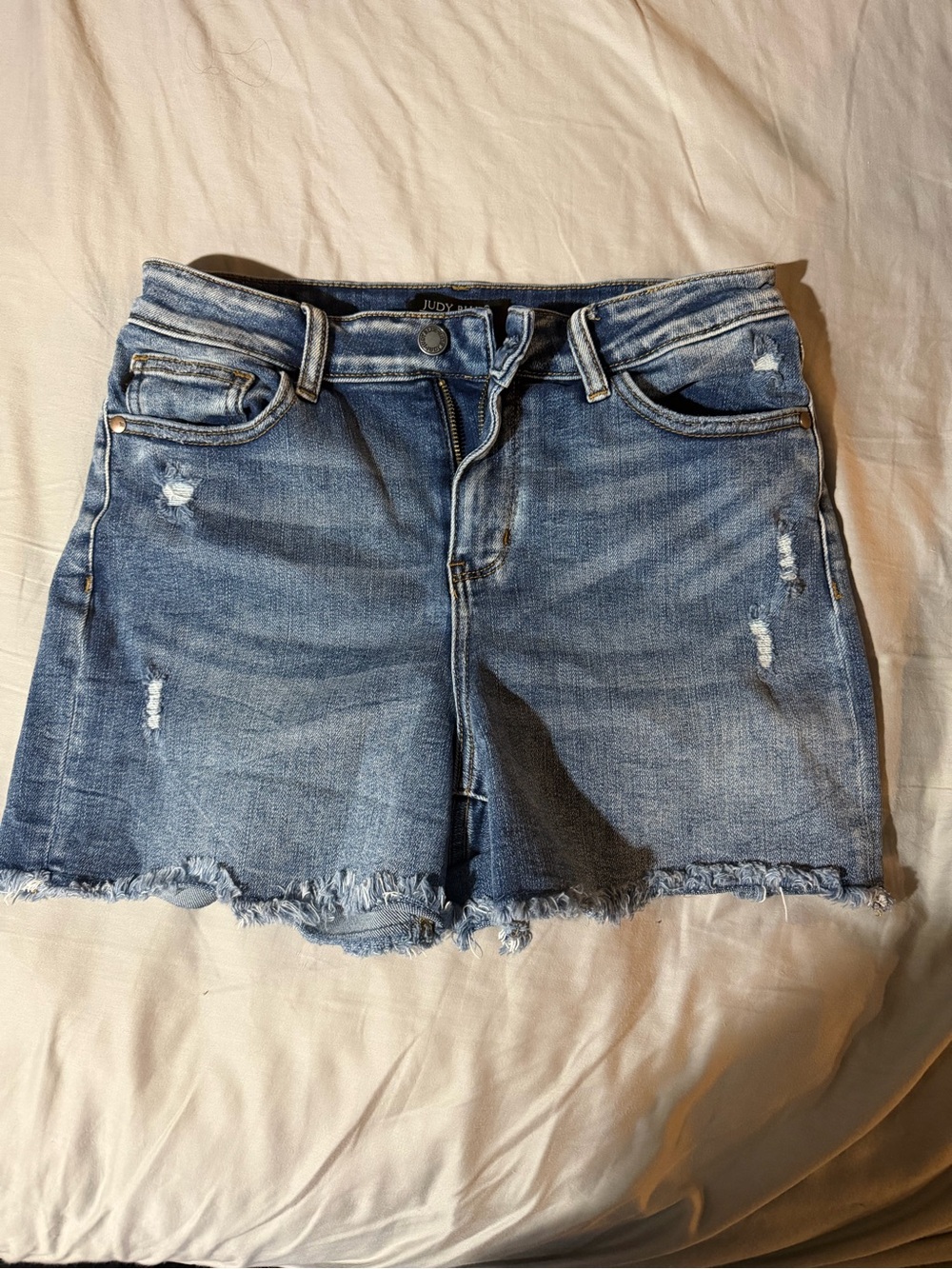 Judy Blue Medium Wash Distressed Denim Cutoff Shorts